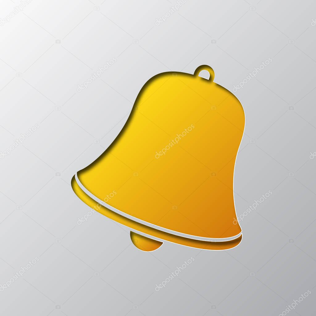Paper art of the yellow bell icon. Vector illustration.