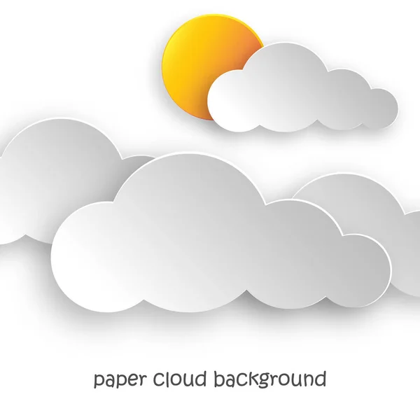 Arte di carta di nuvole e sole giallo. Illustrazione vettoriale . — Vettoriale Stock