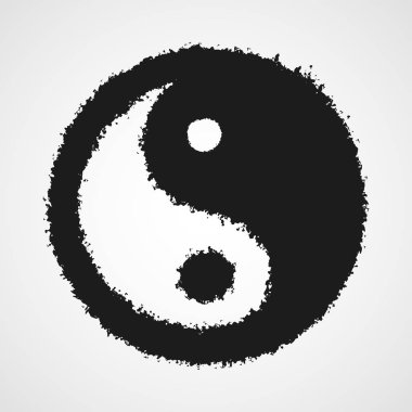 Çizilmiş Yin Yang sembolü ver. Vektör çizim.