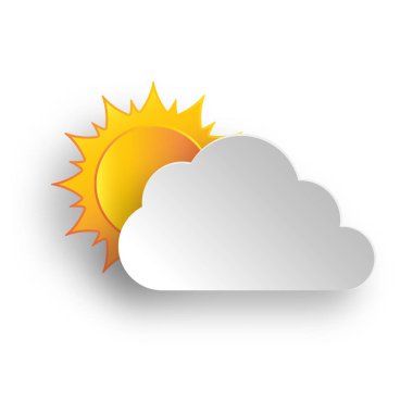 Bulut ve sarı güneş kağıt sanatı. Vektör çizim.