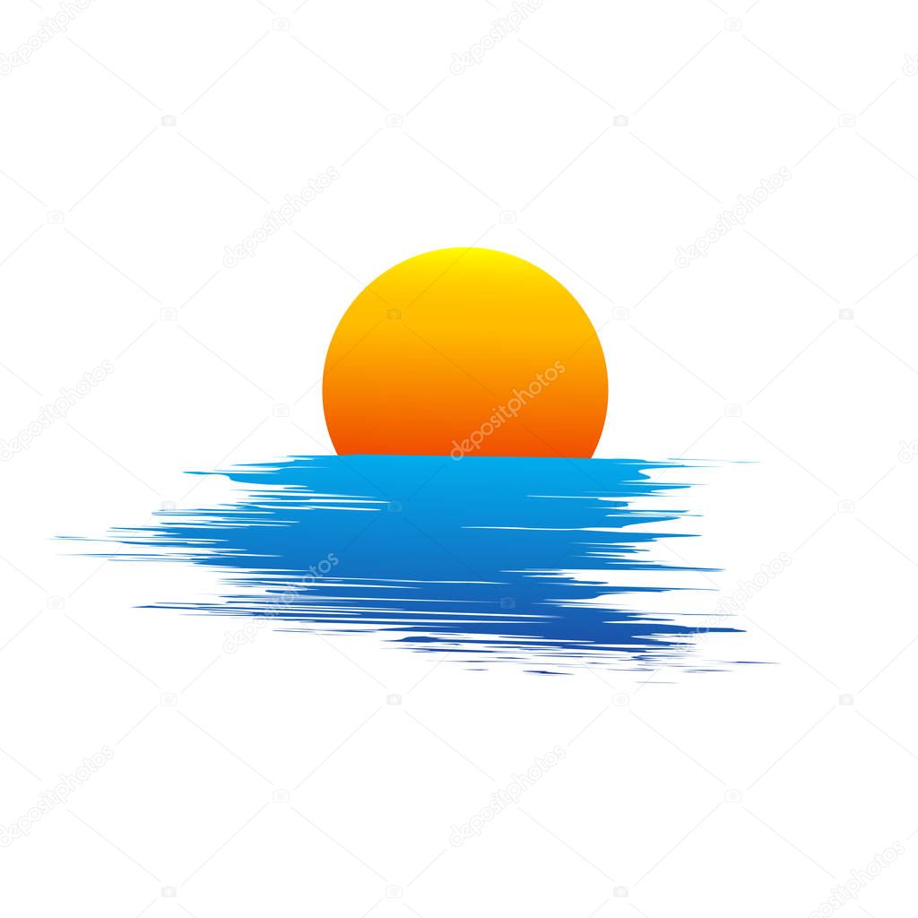 Sun and blue sea waves. Vector illustration