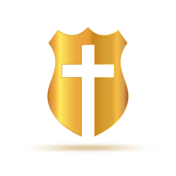 Escudo con cruz cristiana. Ilustración vectorial . — Vector de stock