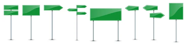Set van groene wegtekstborden. Verkeerstekens. — Stockvector