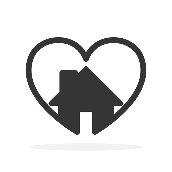 Forma de corazón con icono de la casa . — Vector de stock