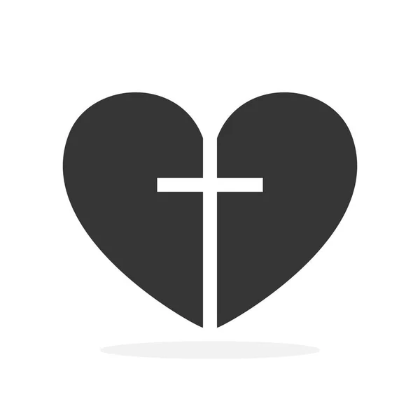 Corazón con Cruz Cristiana - vector — Vector de stock