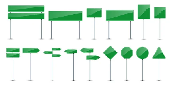 Conjunto de paneles de texto verdes de carretera. Señales de tráfico vectorial . — Vector de stock