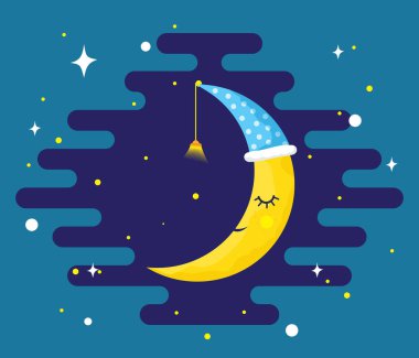 Gece gökyüzünde uyuyan sarı ay - vektör.