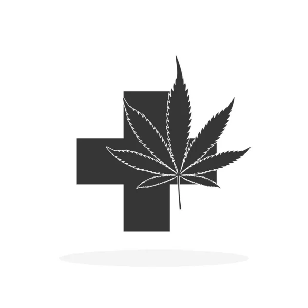 Cannabis sai com cruz médica. Logotipo do vector — Vetor de Stock