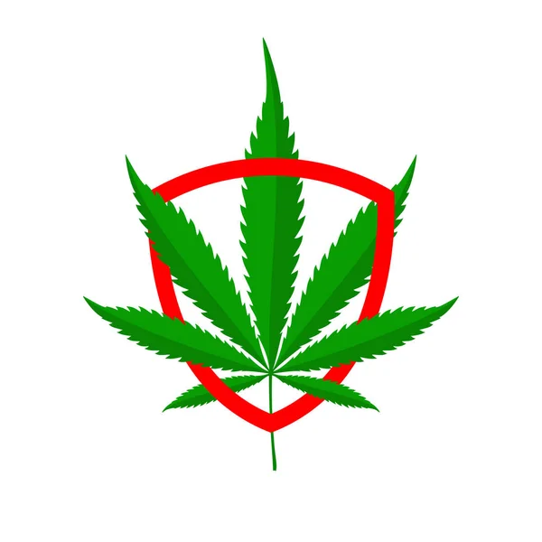 大麻やマリファナの葉を持つ盾. — ストックベクタ