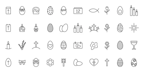 Conjunto de iconos de contorno de Pascua - vector . — Archivo Imágenes Vectoriales
