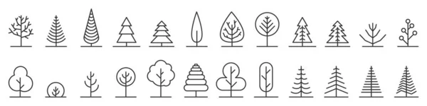 Velký soubor minimálních stromů lineárních ikon - vektor — Stockový vektor