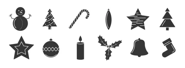 Набор черных новогодних икон в модном плоском стиле . — стоковый вектор