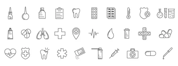 Iconos del bosquejo médico. Conjunto de iconos médicos lineales — Archivo Imágenes Vectoriales