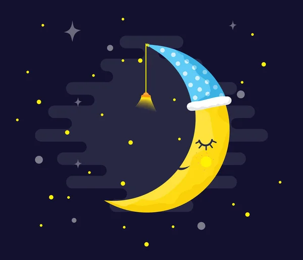 La luna dormilona amarilla en el cielo nocturno - el vector . — Archivo Imágenes Vectoriales