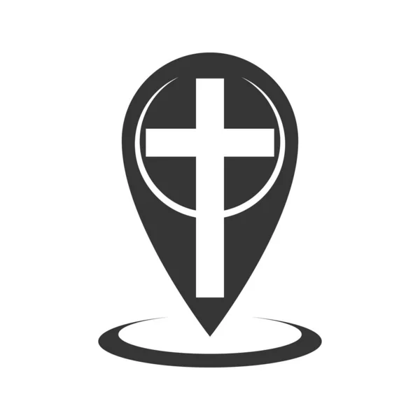 Mapa ponteiro com ícone cruz cristã - vetor — Vetor de Stock