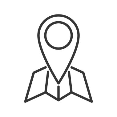 İnce çizgi biçiminde haritalı konum simgesi. Vektör.