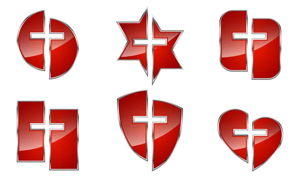 赤い光沢のあるキリスト教のシンボルのセット-ベクトル. — ストックベクタ