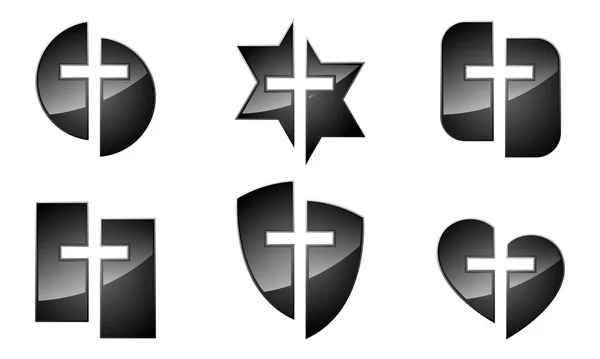Conjunto de símbolos cristãos brilhantes pretos - vetor . — Vetor de Stock