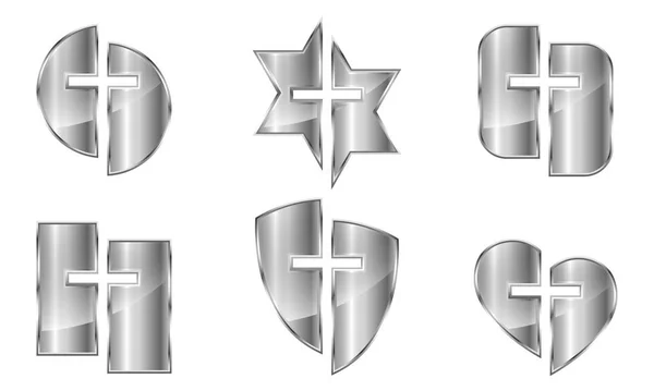 Conjunto de símbolos cristianos de plata - vector . — Vector de stock