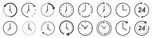 Vektorzeit- und Uhrzeiger-Symbole in dünner Linie. — Stockvektor