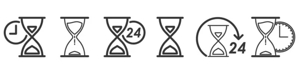Set med tid och timglas ikoner i tunn linje stil — Stock vektor
