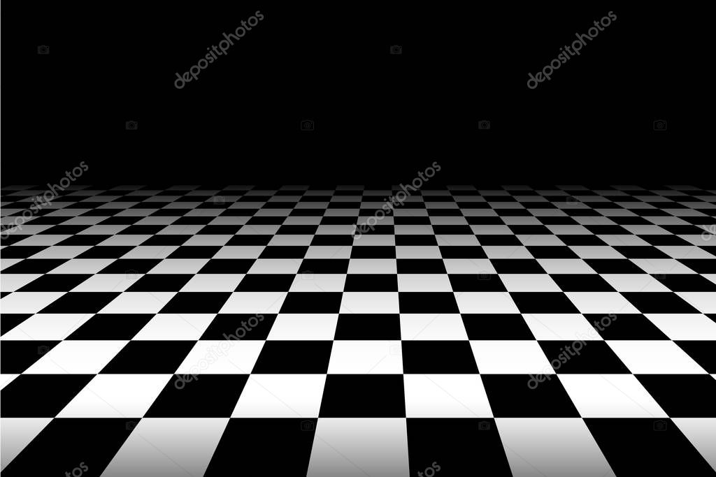 Black and white perspective checkered background - vector.