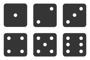 1 'den 6' ya kadar olan oyun küpleri düz stil. Bir grup izole ikon. Masa oyunu ya da kumar. Vektör illüstrasyonu.