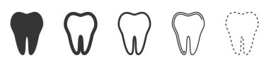 Diş vektör simgeleri. Beyaz arka planda diş sembolleri. Vektör çizimi. Çeşitli siyah diş simgeleri.