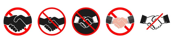 Handslag Förbjudet Tecken Uppsättning Handslag Förbud Ikoner Stoppa Handskakning Tecken — Stock vektor