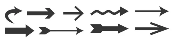 Strzałki Gotowe Czarne Strzały Prawo Strzały Wektorowe Ustawione Ikony Strzałek — Wektor stockowy