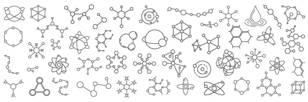 Molekulový Model Nebo Struktura Látky Ikony Biologického Obrysu Sada Vědeckých — Stockový vektor