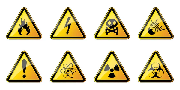 Veszélyes Szimbólumok Vektoros Figyelmeztető Jelek Háromszög Alakú Figyelmeztető Jelzések Sorozata — Stock Vector