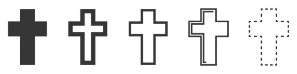 Iconos Vector Cruz Cristiana Conjunto Cruces Cristianas Sobre Fondo Blanco — Vector de stock