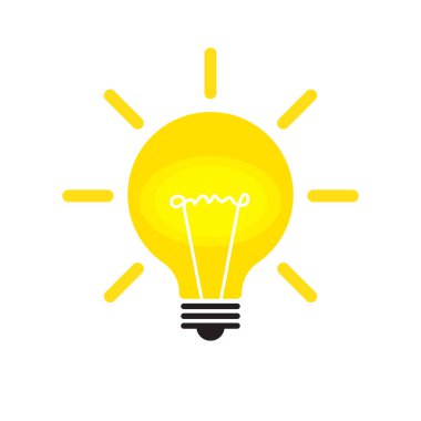 Ampul simgesi izole edildi. Düz dizaynlı vektör ampul simgesi. Vektör illüstrasyonu