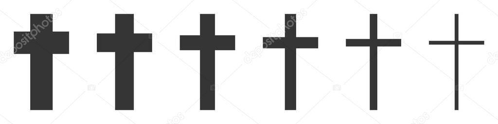 Christian Cross vector icons. Set of Christian Crosses on white background. Vector illustration. Various black Christian Crosses.
