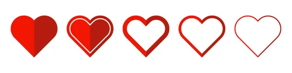 心脏向量图标 白色背景上的一组红色爱情符号 矢量图解 爱情的概念 — 图库矢量图片