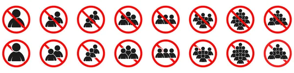 禁止成群结队的人 被禁止在一起 被禁止的人群的标志 一套病媒征象 — 图库矢量图片