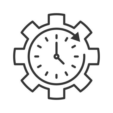 Saat ayarlama simgesi ince çizgi biçiminde. Zaman ayarlama simgesi. Vektör çizimi. Doğrusal Saat simgesi.