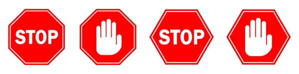 Stoppen Ikoner Inställda Röd Stoppskylt Isolerad Vektorillustration Hexagonal Stoppskylt — Stock vektor