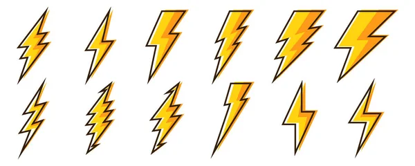 Big Set Lightning Icons Vector Lightnings Yellow Electric Power Logo — Stock Vector