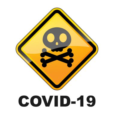 Covid-19 uyarı sembolü. Kafatası ile Coronavirus tehlike işareti. Salgın koronavirüs konsepti. Vektör illüstrasyonu.
