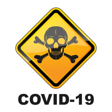 Covid-19 uyarı sembolü. Kafatası ile Coronavirus tehlike işareti. Salgın koronavirüs konsepti. Vektör illüstrasyonu.