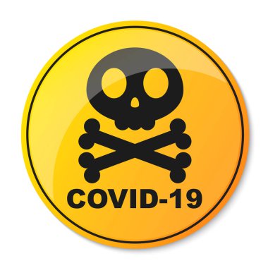Covid-19 uyarı sembolü. Kafatası ile Coronavirus tehlike işareti. Salgın koronavirüs konsepti. Vektör illüstrasyonu.