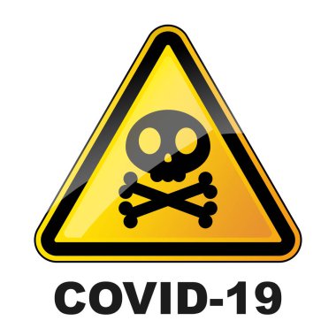 Covid-19 uyarı sembolü. Kafatasında koronavirüs tehlikesi var. Salgın koronavirüs konsepti. Vektör illüstrasyonu.