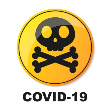 Covid-19 uyarı sembolü. Kafatası ile Coronavirus tehlike işareti. Salgın koronavirüs konsepti. Vektör illüstrasyonu.