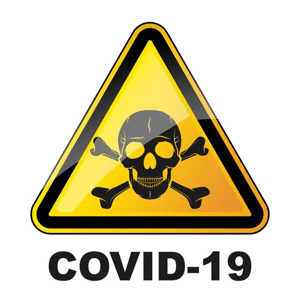 Coronavirus Danger Triangular Sign Skull Covid Warning Symbol Vector Illustration — Stock Vector