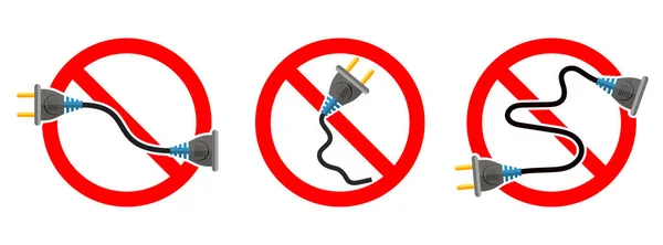 电源线是禁止的 延绳禁令 一组红色病媒危险信号被隔离 危险电气图标 — 图库矢量图片