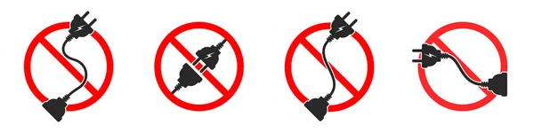 Electric Cord Ban Extension Cord Ban Set Red Vector Danger — Stock Vector