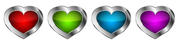Icônes Cardiaques Réglées Coeurs Vectoriels Dans Cadre Chromé — Image vectorielle