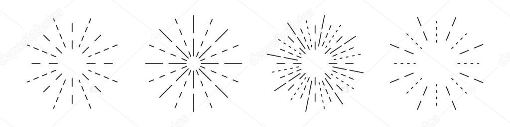 Fireworks linear icons set. Sunburst vector symbol